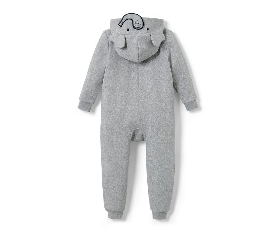Combinaison d’intérieur pour enfant grise avec capuche et motif éléphant.