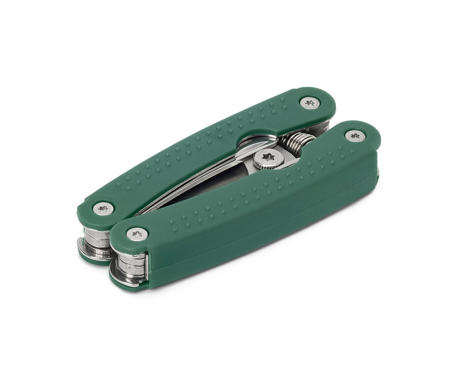 Un sécateur multifonctions vert fermé.