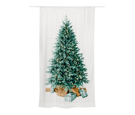 Rideau avec motif d'un arbre de Noël et des cadeaux.