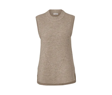 Pull sans manches en maille beige chiné.
