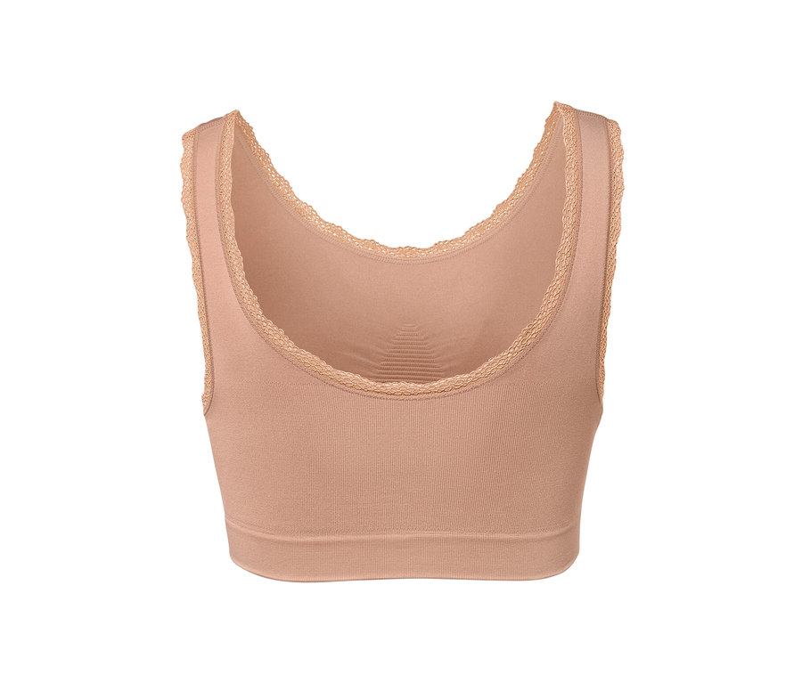 Détail d'une brassière sans coutures beige.