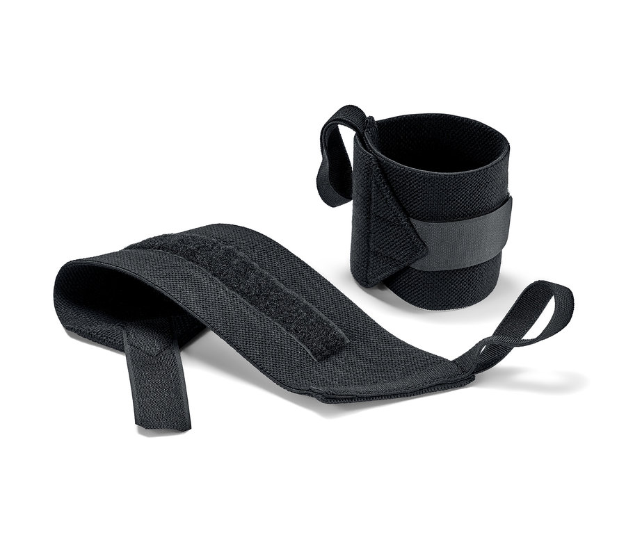 Deux poignets de fitness noirs reposent sur un fond blanc.