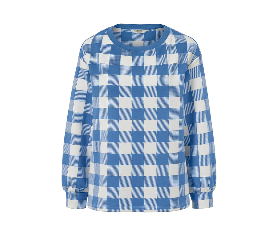 Un sweat-shirt à carreaux à manches longues bleu et blanc.