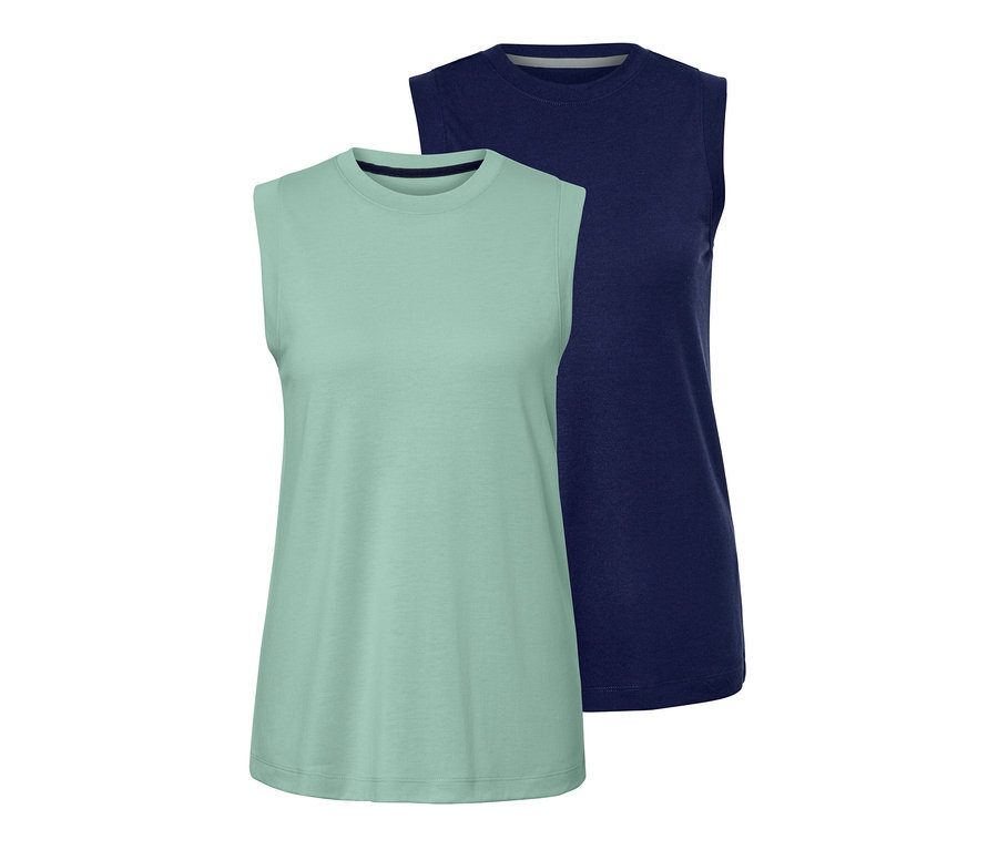 Deux tops de sport, vert et violet.