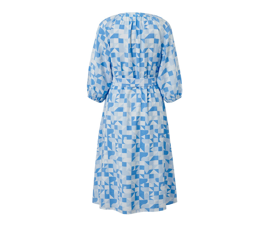 Robe tissée imprimée bleue et blanche.