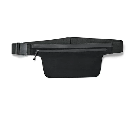 Ceinture de course noire pour smartphone avec bande élastique et boucle.
