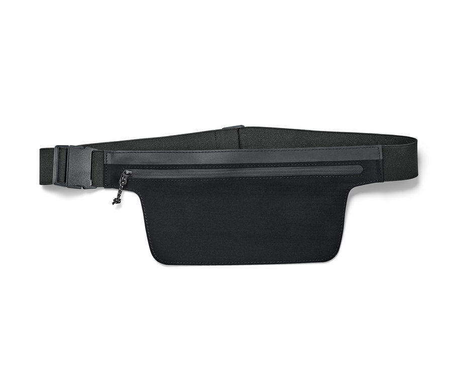 Ceinture de course noire pour smartphone avec bande élastique et boucle.