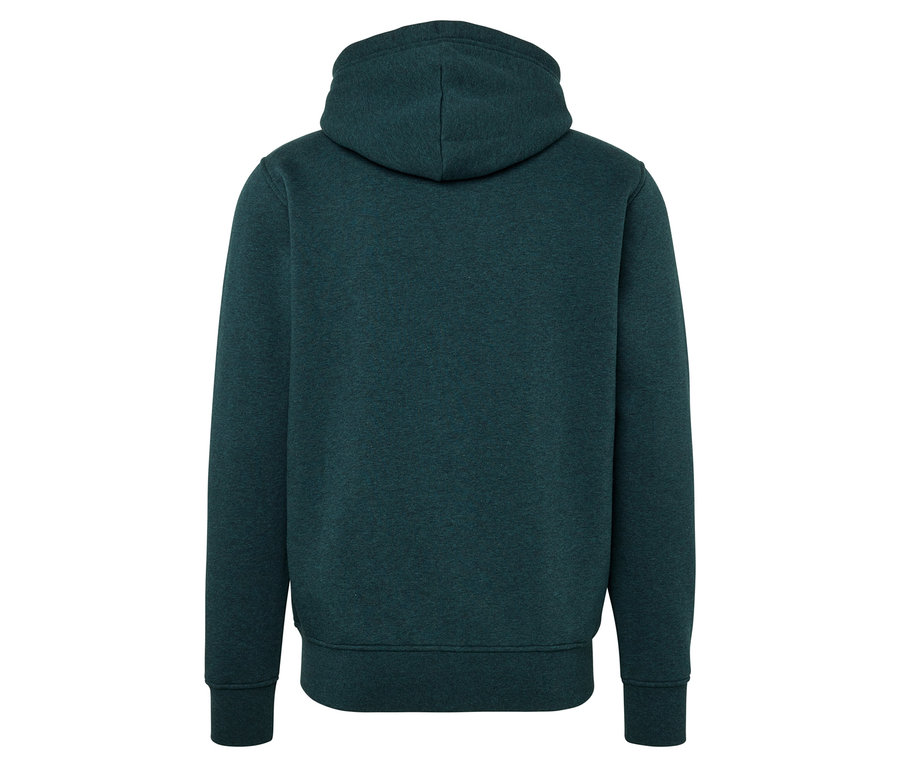 Un sweat à capuche vert foncé vu de dos.