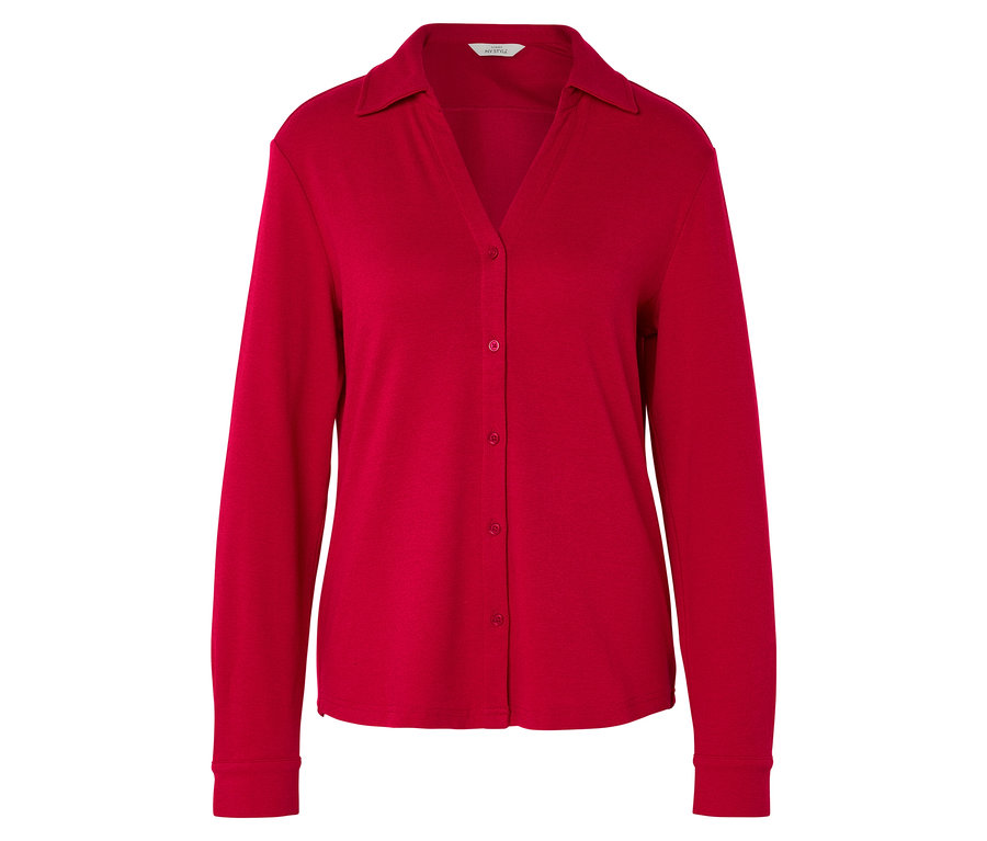 Chemisier rouge à manches longues avec col.