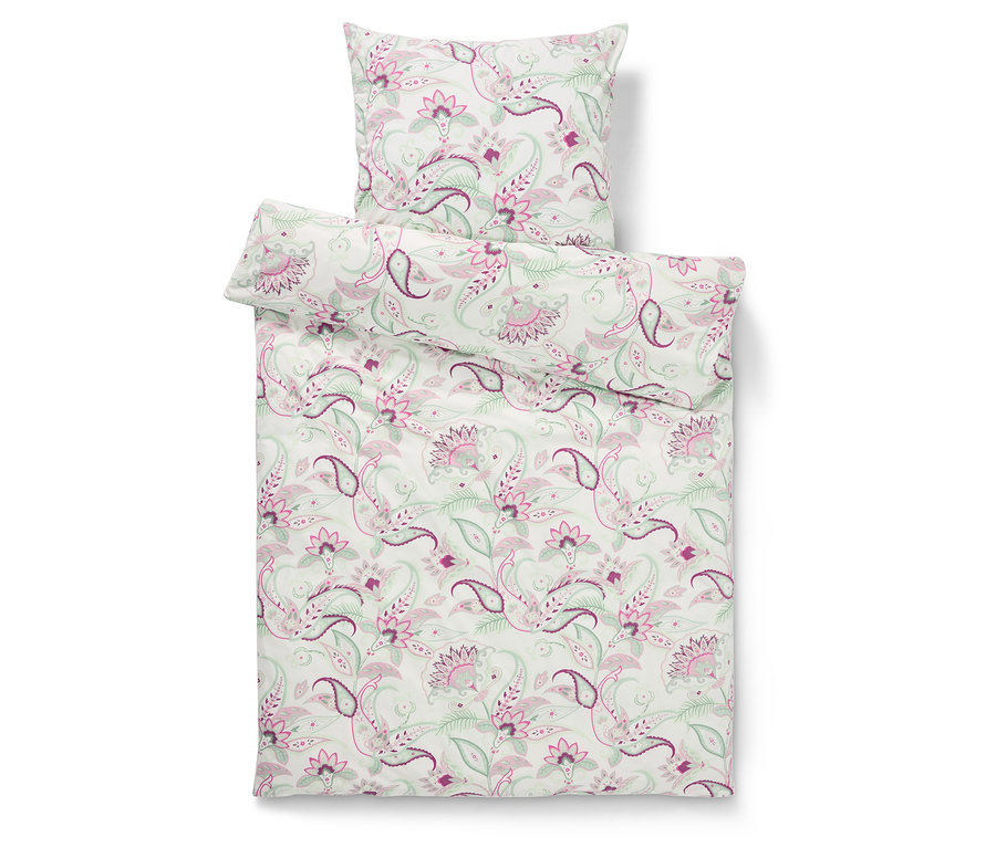 Parure de lit blanche en renforcé avec motif cachemire.