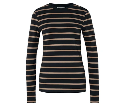 T-shirt à manches longues rayé noir et beige.