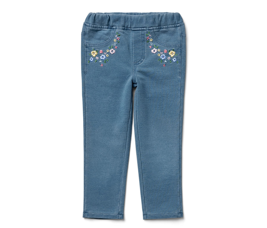 Jegging bleu pour enfant – Fit « Mia » avec broderie florale sur les poches.
