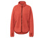 Veste orange en polaire avec fermeture éclair et poches.