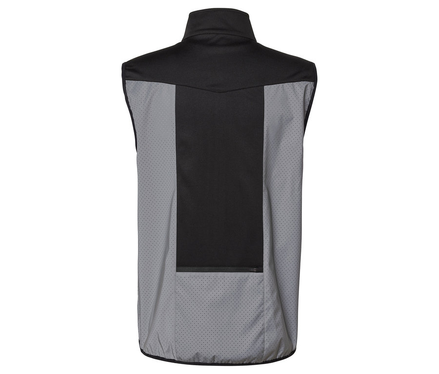 Vue arrière d'un gilet noir et gris.
