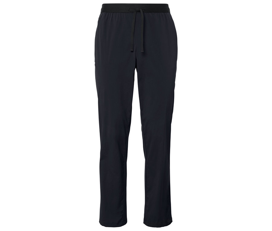 Pantalon technique bleu foncé avec cordon de serrage.