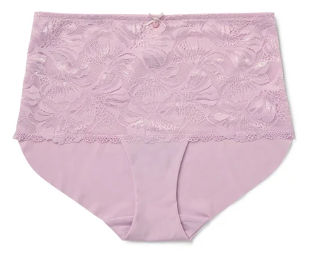 Culotte lilas avec dentelle florale et nœud au centre.