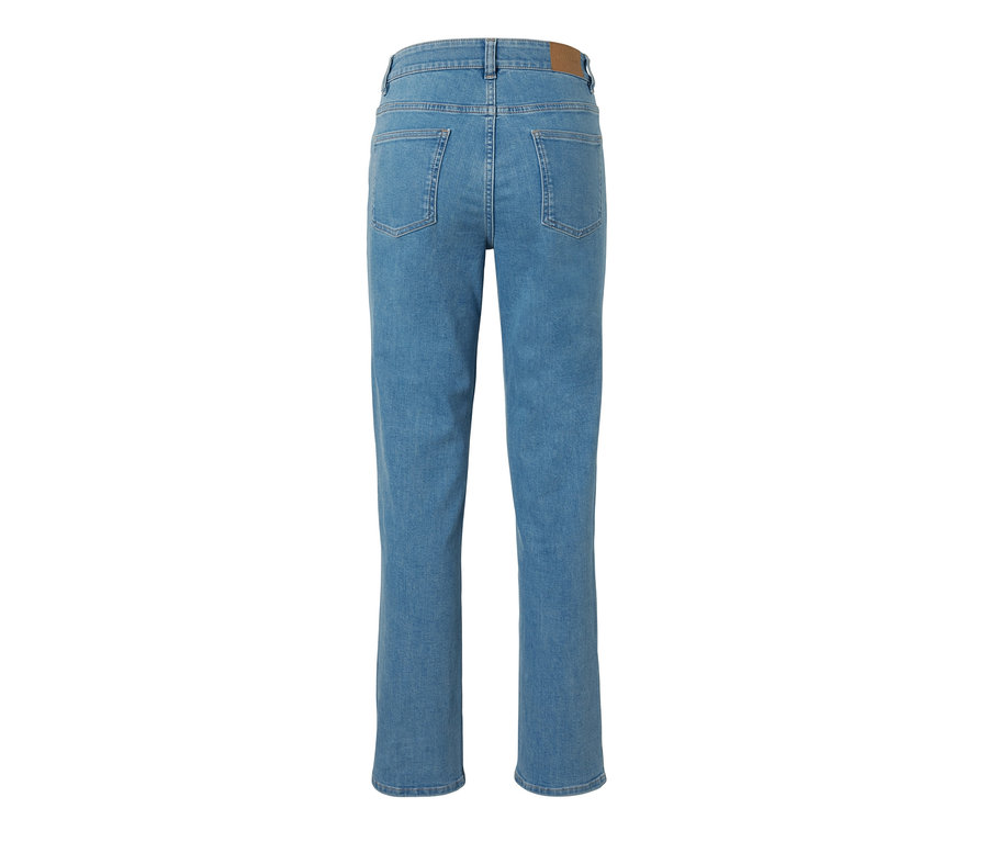 Vue arrière d'un jean droit bleu, coupe « Kira ».