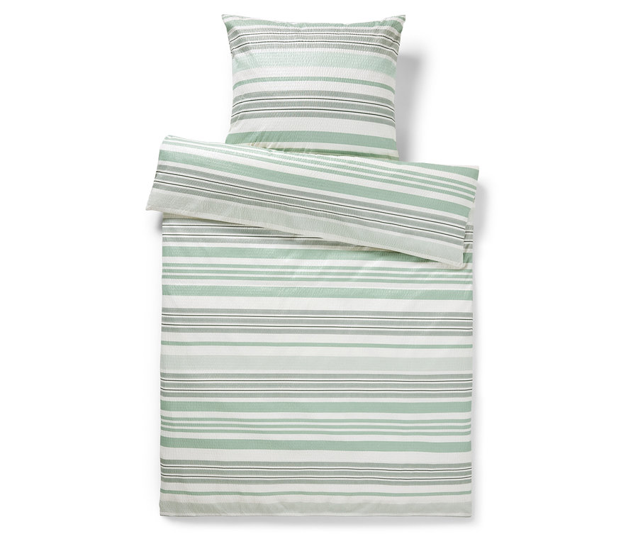 Parure de lit rayée en microfibre seersucker de taille normale et grande taille.