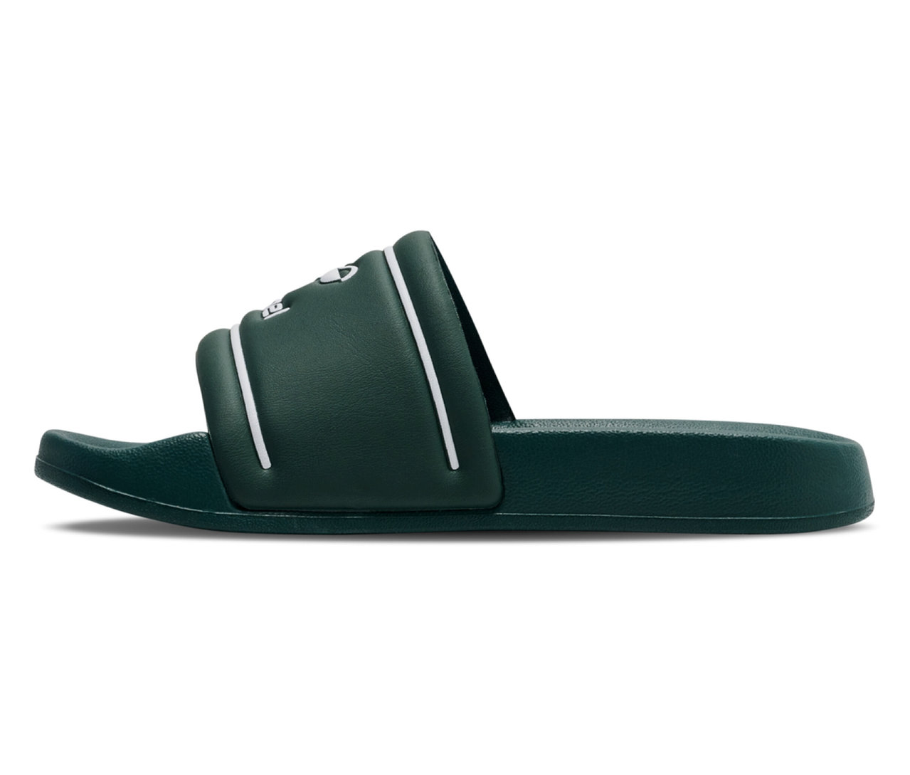 Une tong de bain hummel® Pool Slide JR verte, vue latérale.