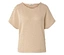 Blouse beige à manches courtes avec un motif de croix marron.