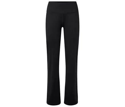 Legging noir évasé à taille haute sur fond blanc.