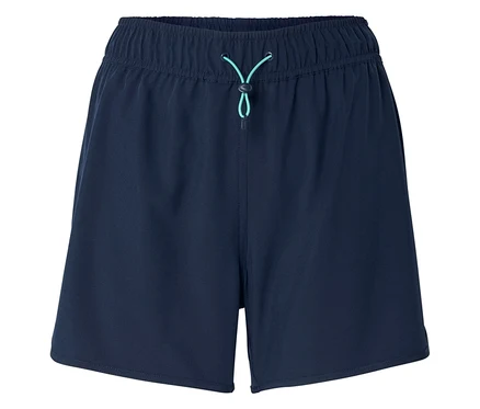 Short bleu marine avec taille élastique et cordon de serrage turquoise.