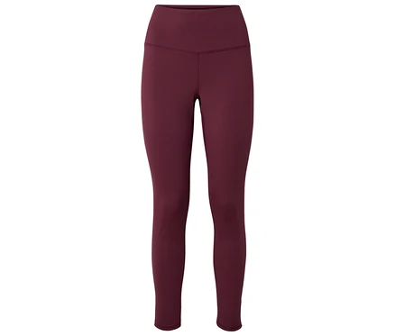 Legging bordeaux taille haute sur fond blanc.