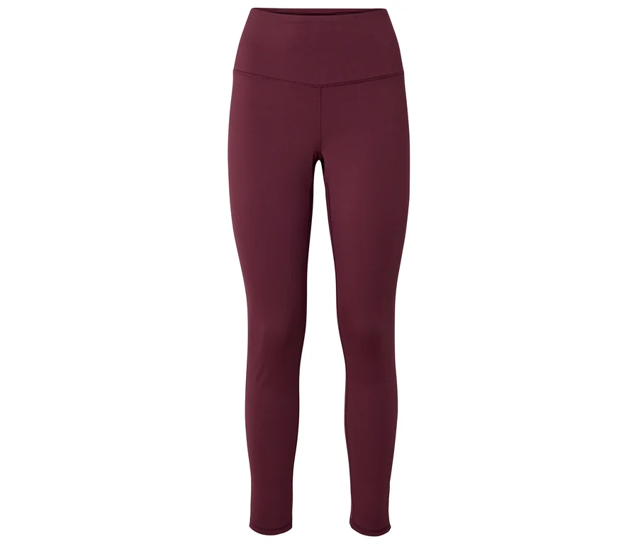 Legging bordeaux taille haute sur fond blanc.
