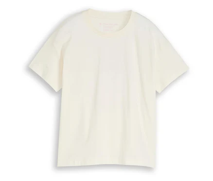Le T-shirt blanc avec imprimé Tom Tailor est posé à plat.