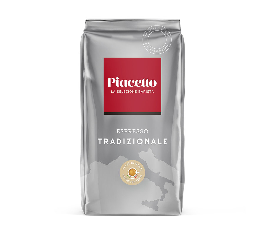 Paquet d'Espresso Tradizionale Piacetto – 1 kg, en grains.