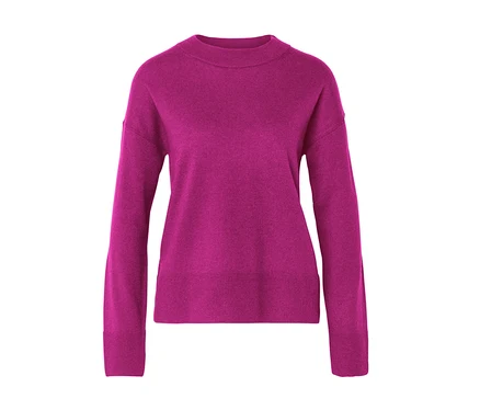 Pull magenta à manches longues, col montant et bords-côtes.