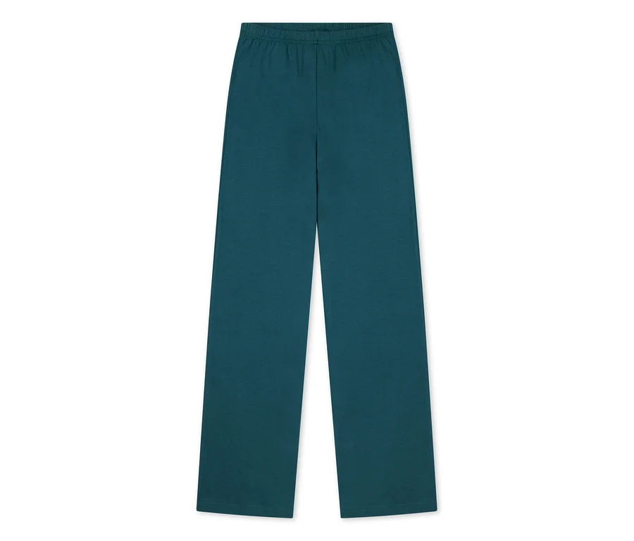 Pantalon de pyjama enfant bleu sarcelle foncé à jambes larges et taille élastique.