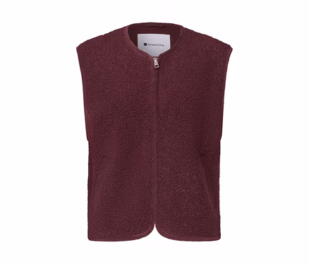 Gilet Street One rouge en tissu texturé, avec une fermeture éclair intégrale et des poches latérales.