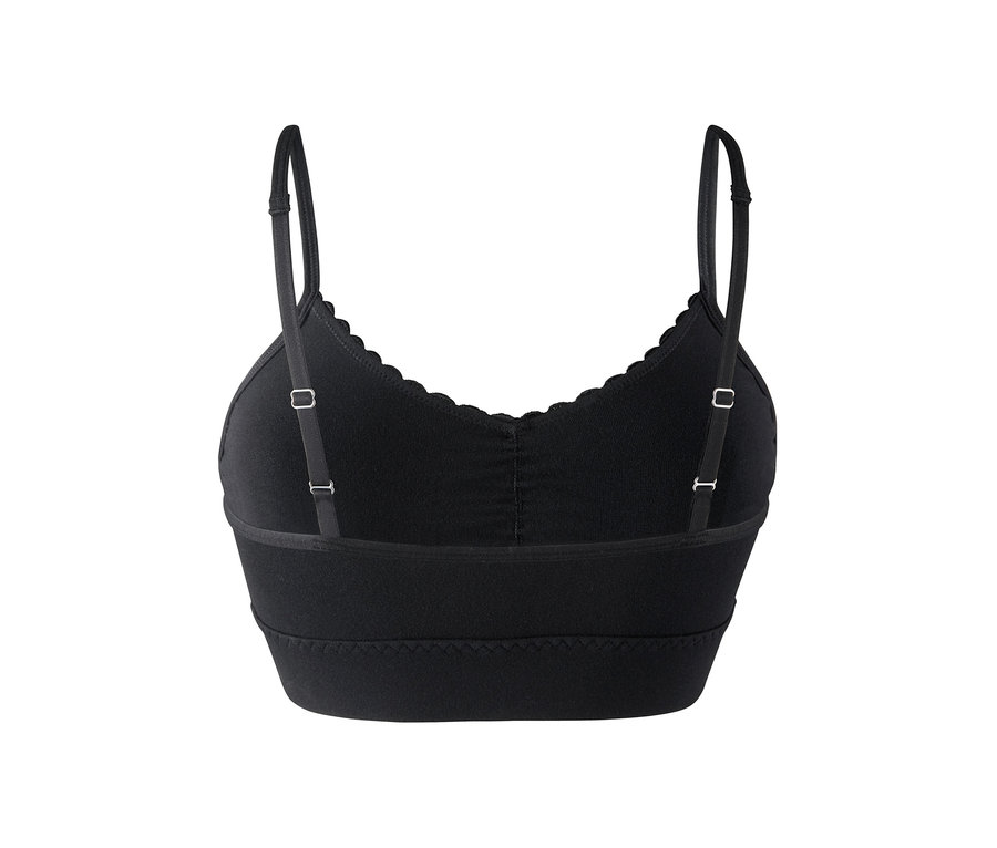 Détail du dos d'une brassière noire.
