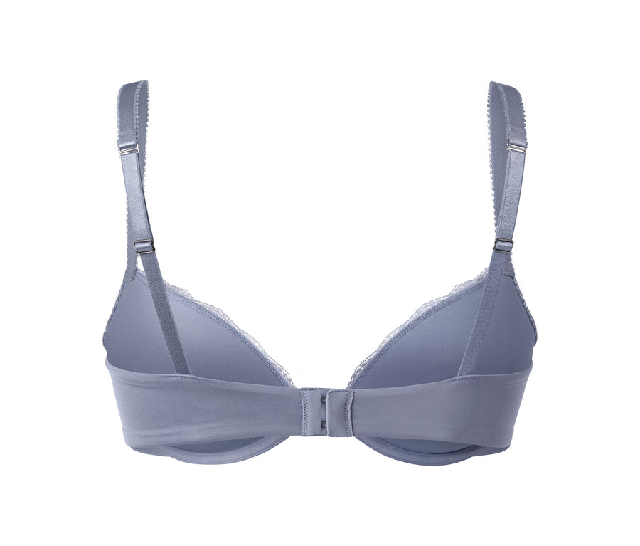Vue détaillée de dos d'un soutien-gorge push-up bleu lilas.