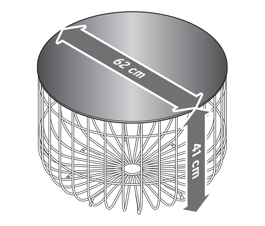 Table basse ronde noire avec plateau en verre, dimensions 62 x 41 cm.