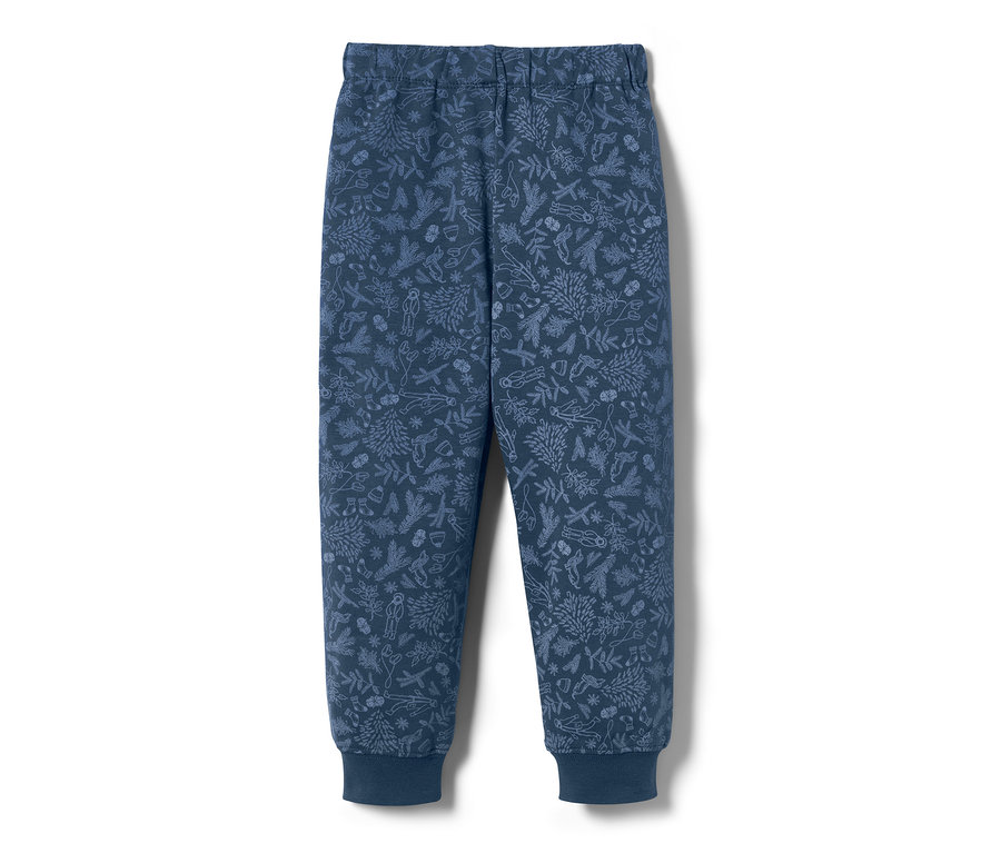 Pantalon de pyjama interlock bleu pour petits enfants avec motif.
