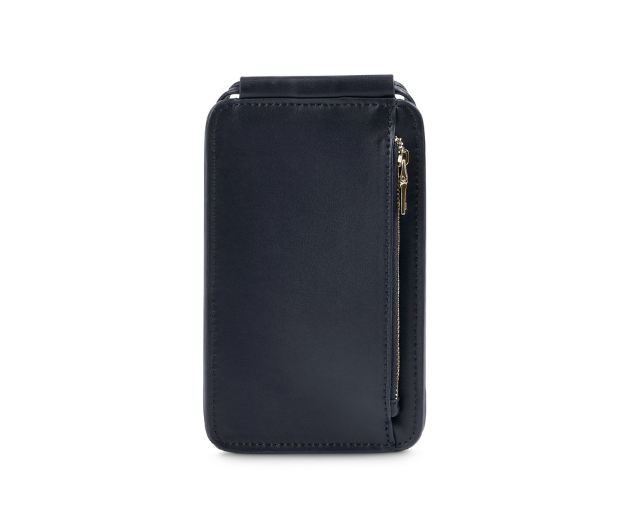Pochette noire pour téléphone portable avec fermeture éclair.