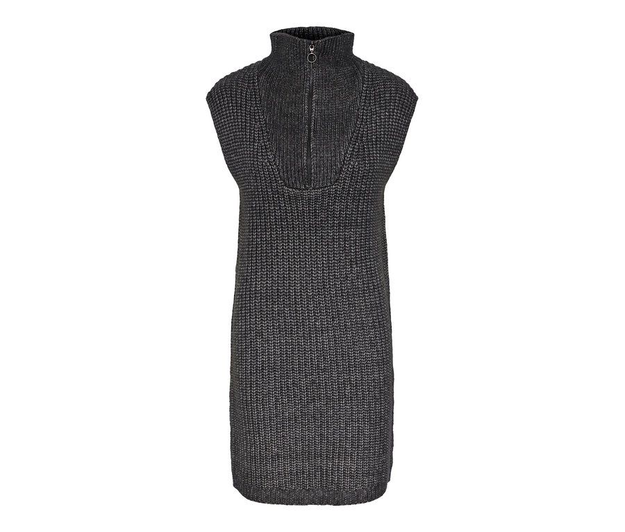 Robe en maille grise avec une courte fermeture éclair.