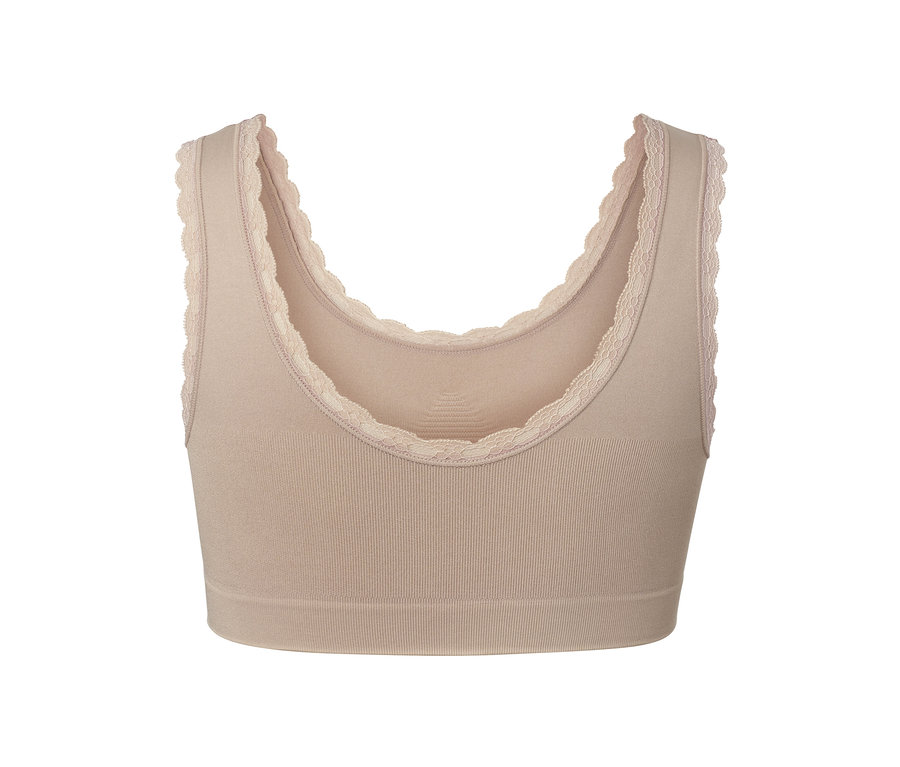 Détail d'une brassière sans coutures beige.