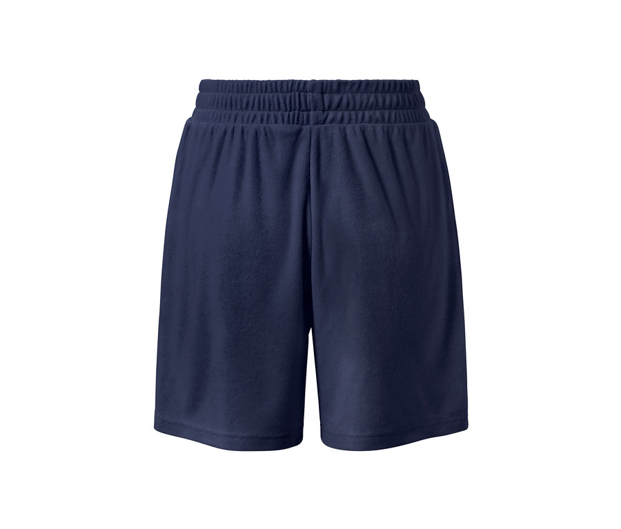 Short de sport bleu marine en tissu éponge.