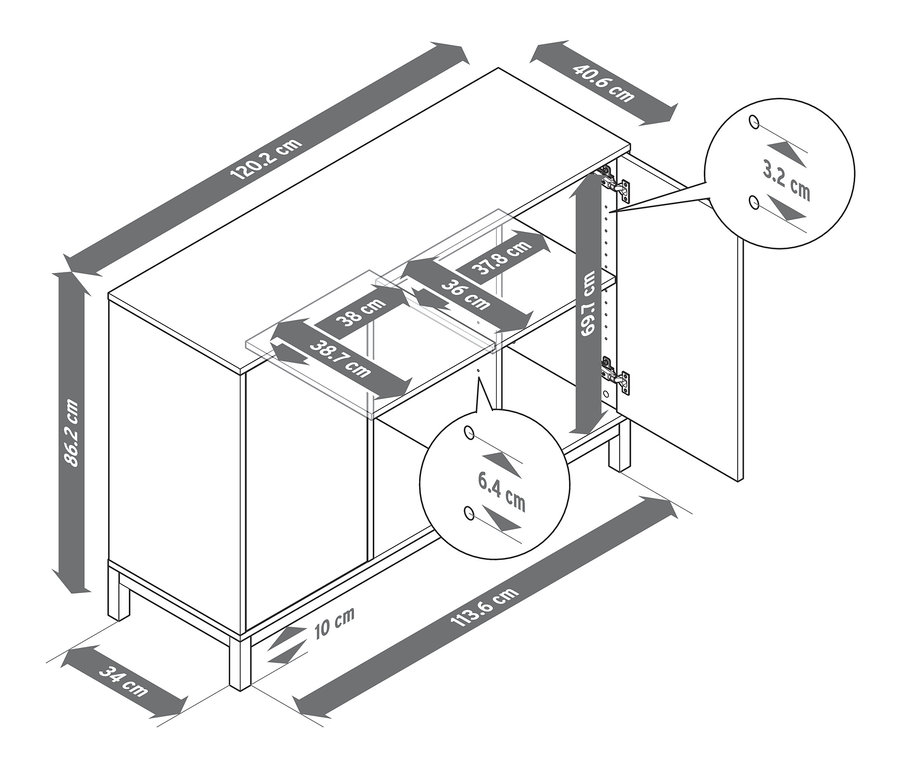 Dimensions du buffet.