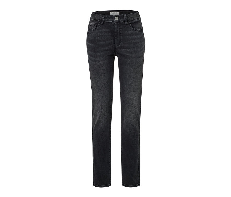 Jean slim en denim noir « Fit Emma » sur fond blanc.