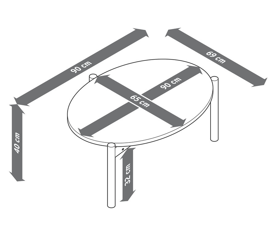 Image d'une table basse ovale avec les dimensions indiquées.