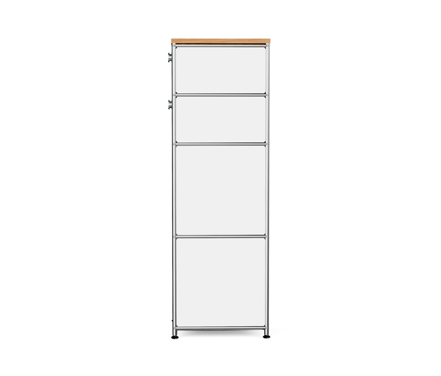 Commode étroite en métal blanc « CN3 » avec plateau en bois et 2 tiroirs.