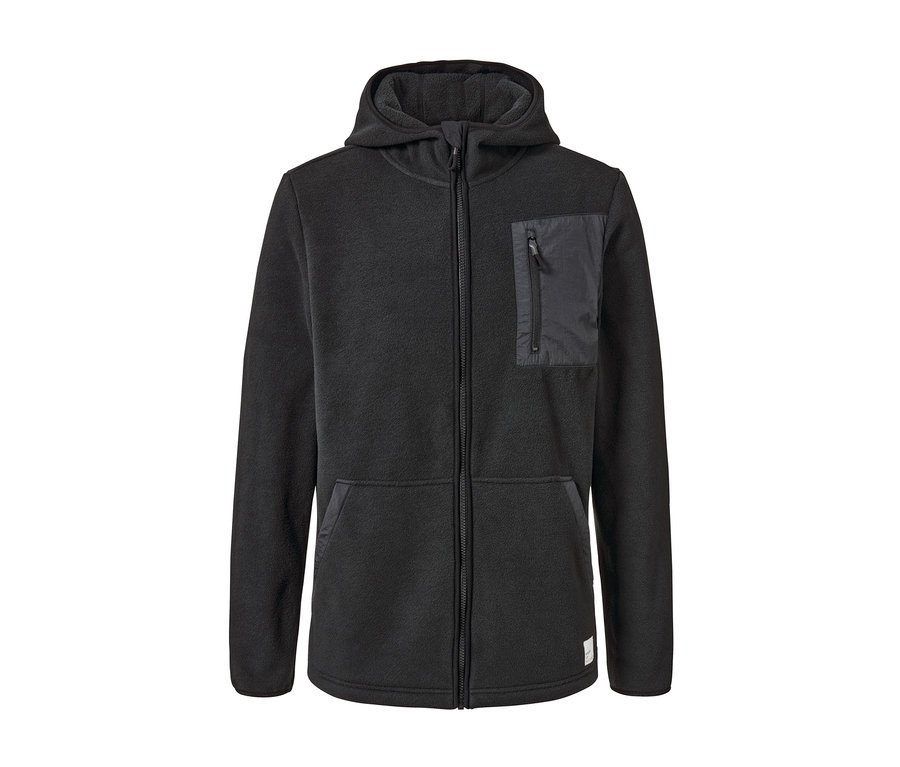 Jaquette en polaire noire avec fermeture éclair et capuche.