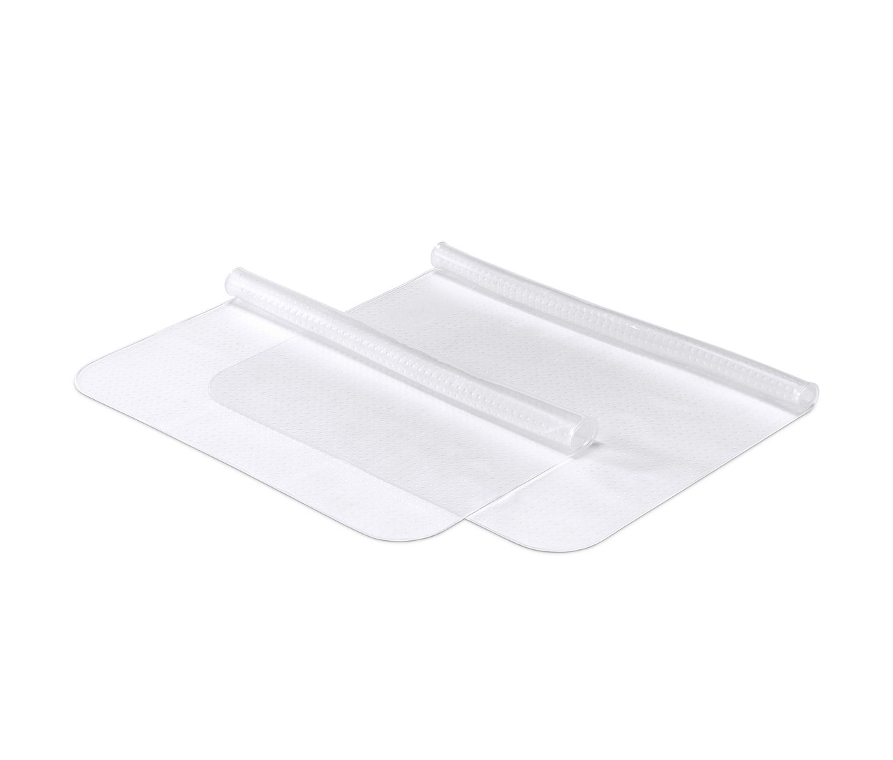Deux films alimentaires en silicone, 2 pièces, enroulés sur un fond blanc.