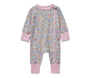 Imprimé intégral fleuri multicolore et bords rose
