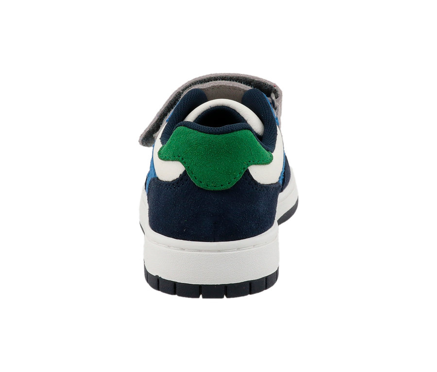 Détail de l'arrière de la basket Lurchi « Gaio-S » en bleu, blanc et vert.