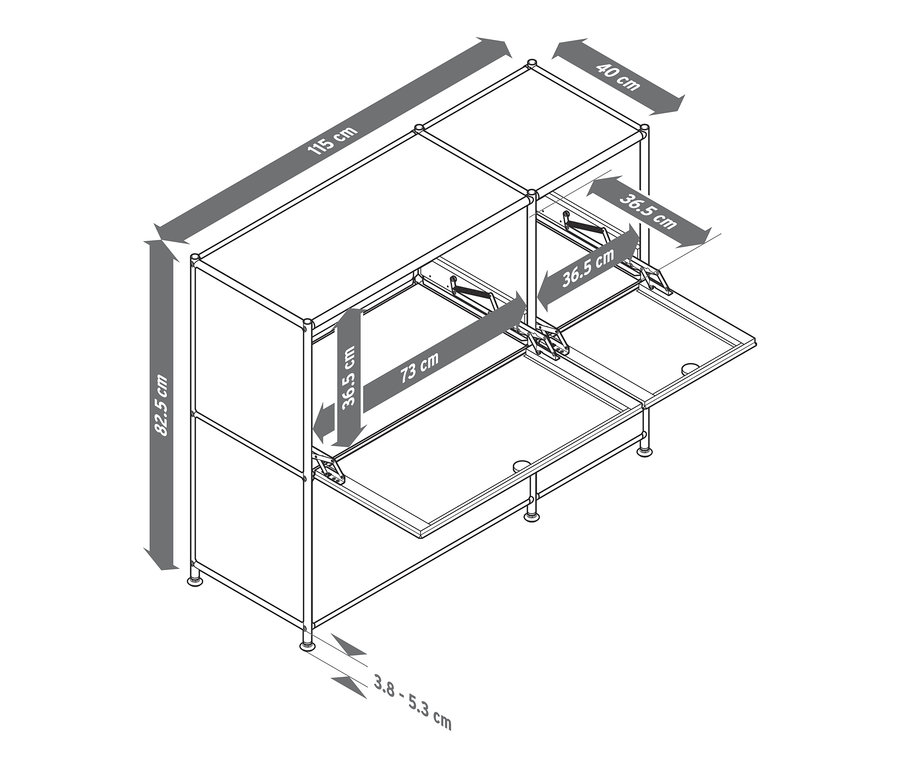 Dimensions du buffet bas « CN3 » avec 4 abattants.